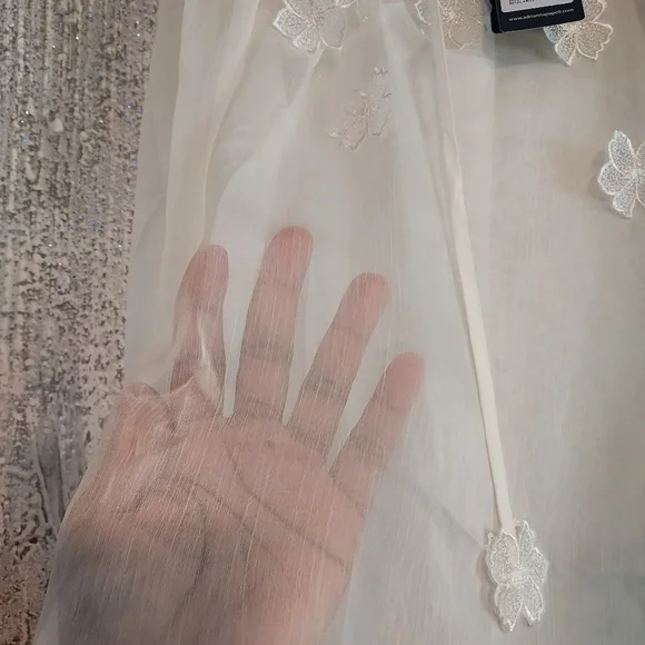 Adrianna Papell Floral Embroidered Chiffon Semi-Sheer Blouse Sz-L - Picture 6 of 8